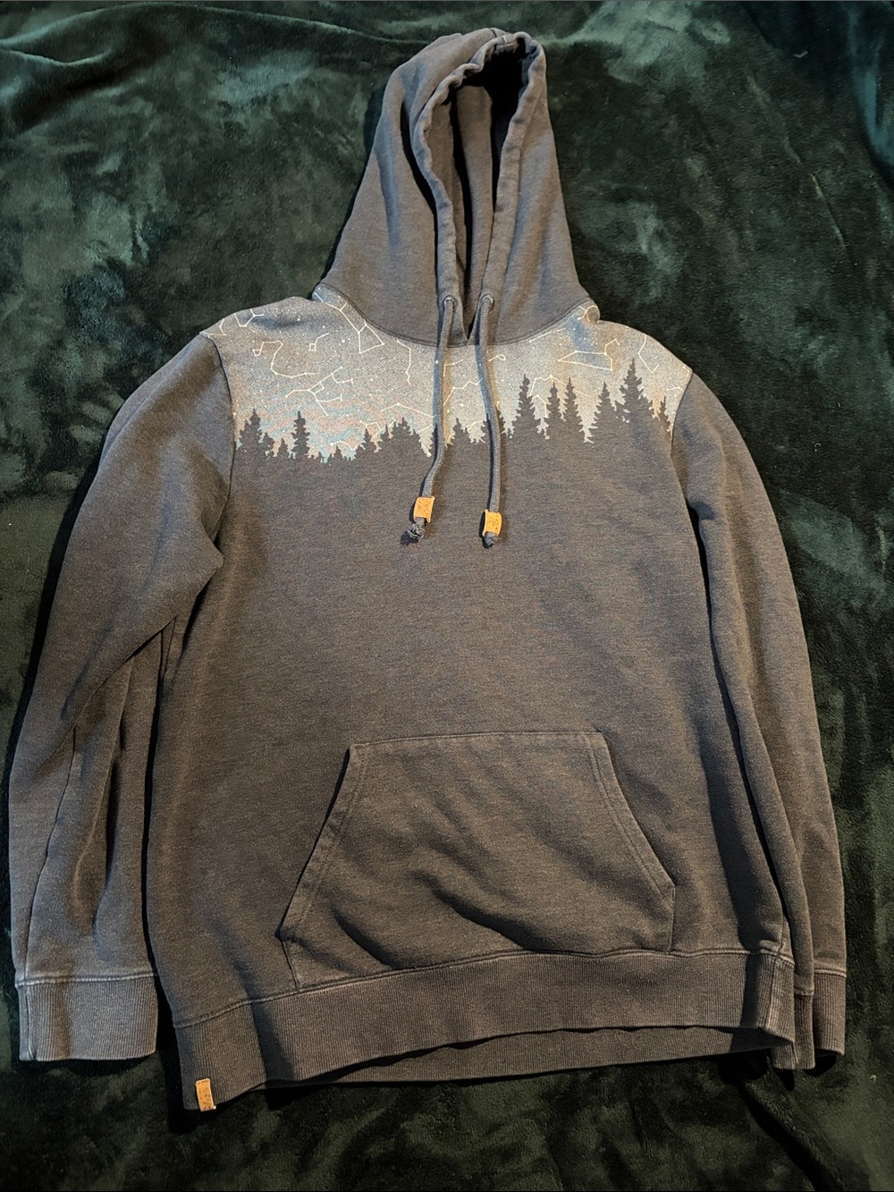 10 Tree Dark Gray Hooded Sweatshirt with Forest and Stars Print